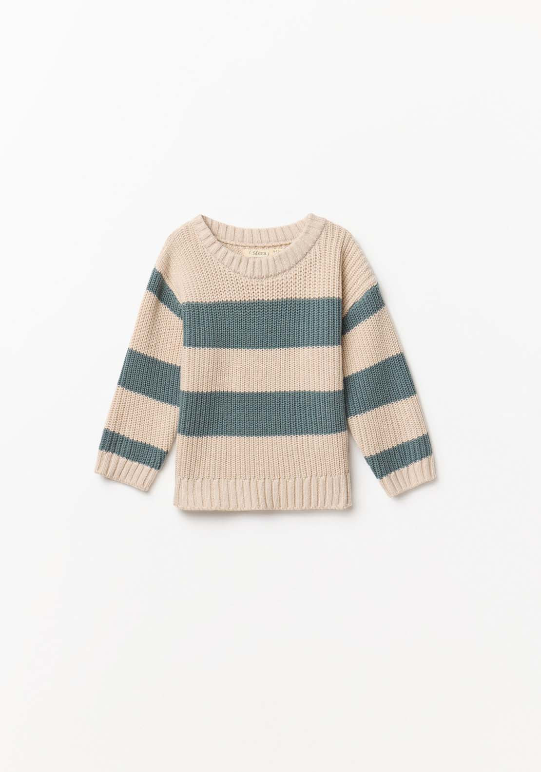 Ribbed Sweater With Stripes - Cream