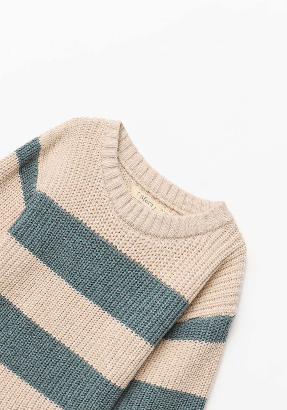 Ribbed Sweater With Stripes - Cream