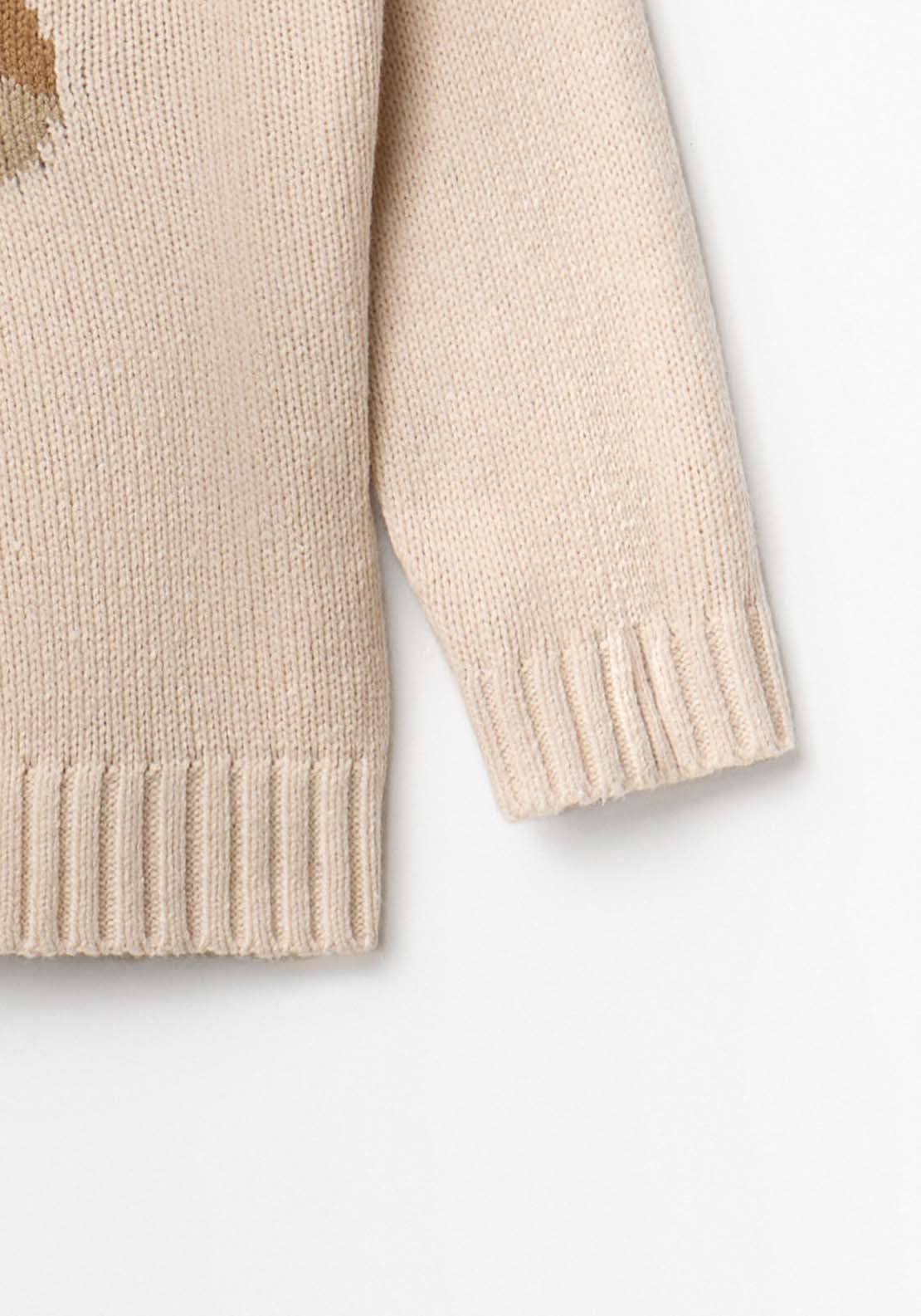 Round Neck Sweater With Animal Design - Cream