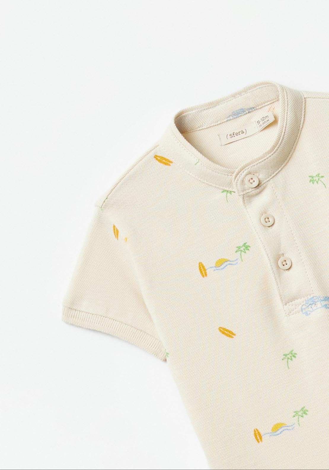Sfera Printed polo shirt - Beige 1 Shaws Department Stores