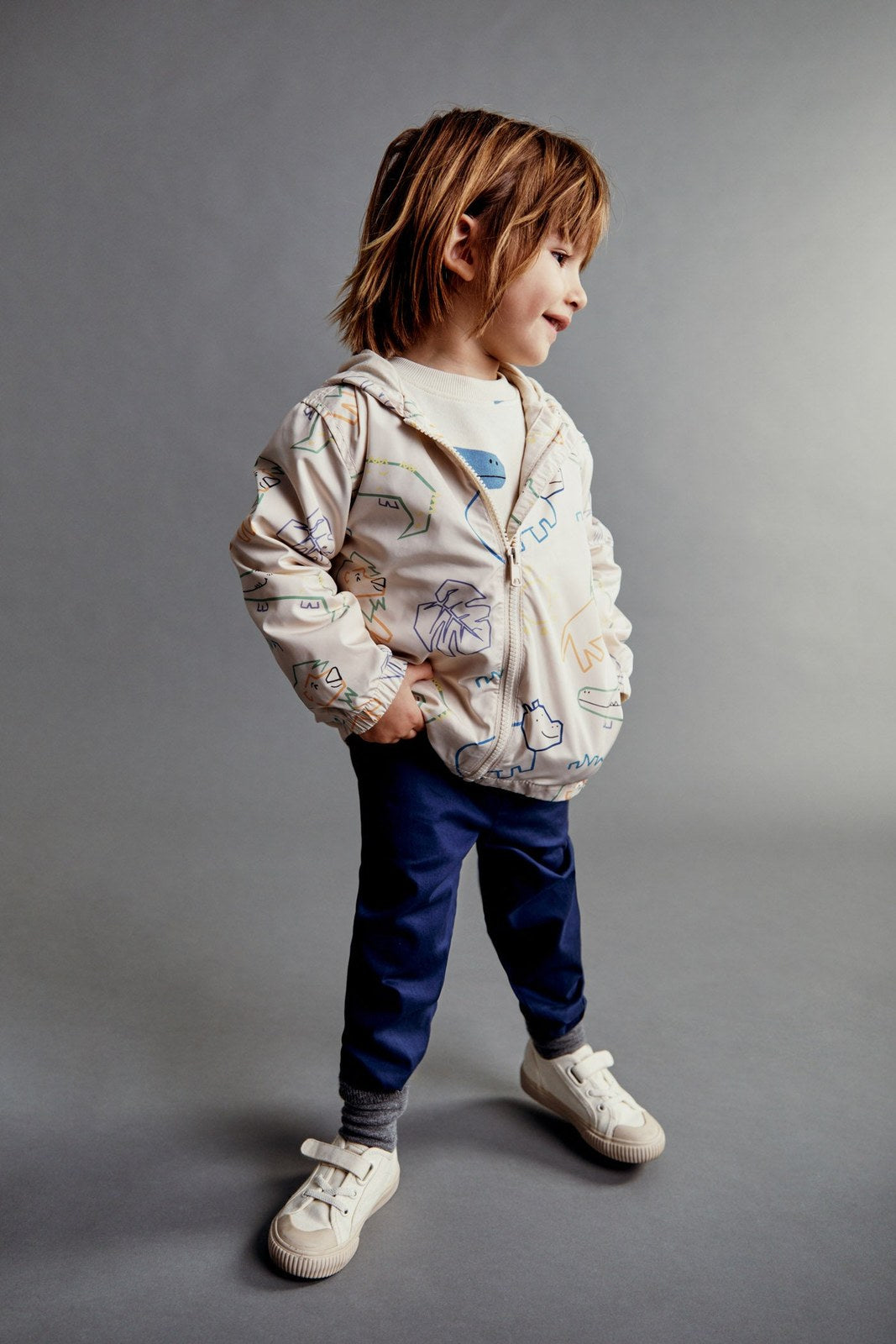 Sfera Printed anorak with hood - White 3 Shaws Department Stores