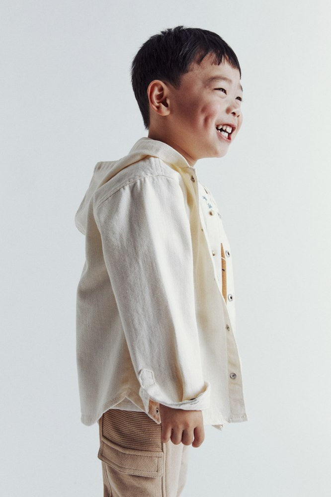 Sfera Hooded twill overshirt - Ecru 2 Shaws Department Stores