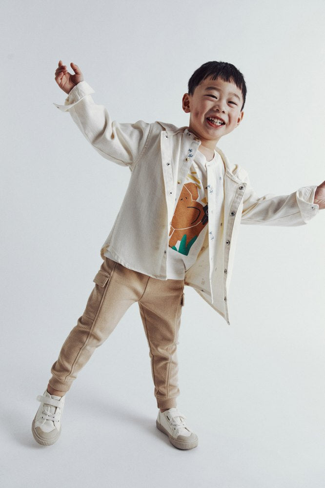 Sfera Hooded twill overshirt - Ecru 1 Shaws Department Stores