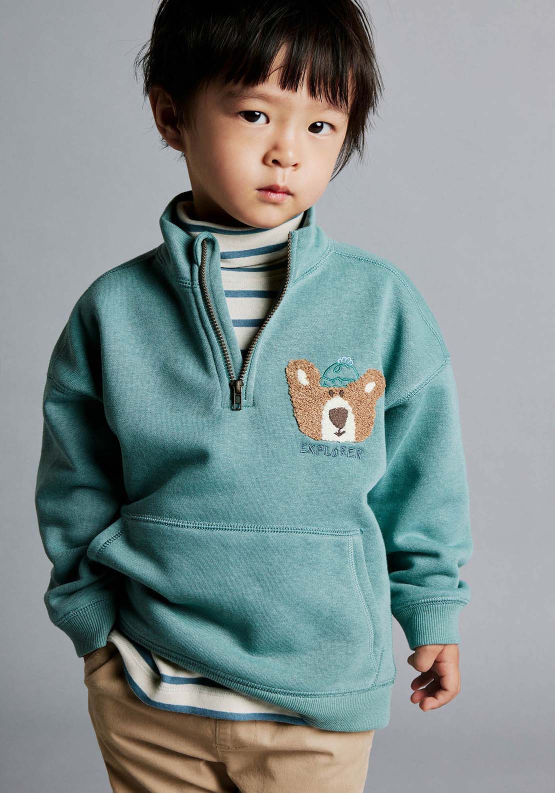 Sfera Long Sleeve Half Zip Bear Sweatshirt - Green 1 Shaws Department Stores