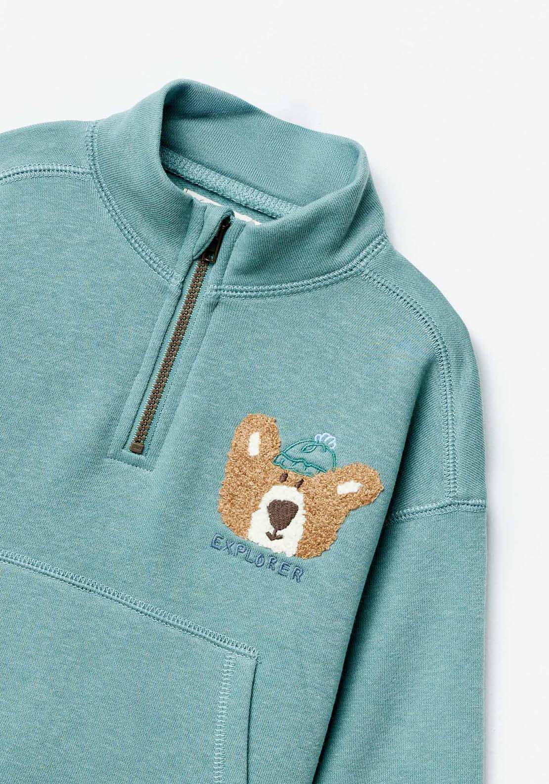 Sfera Long Sleeve Half Zip Bear Sweatshirt - Green 5 Shaws Department Stores