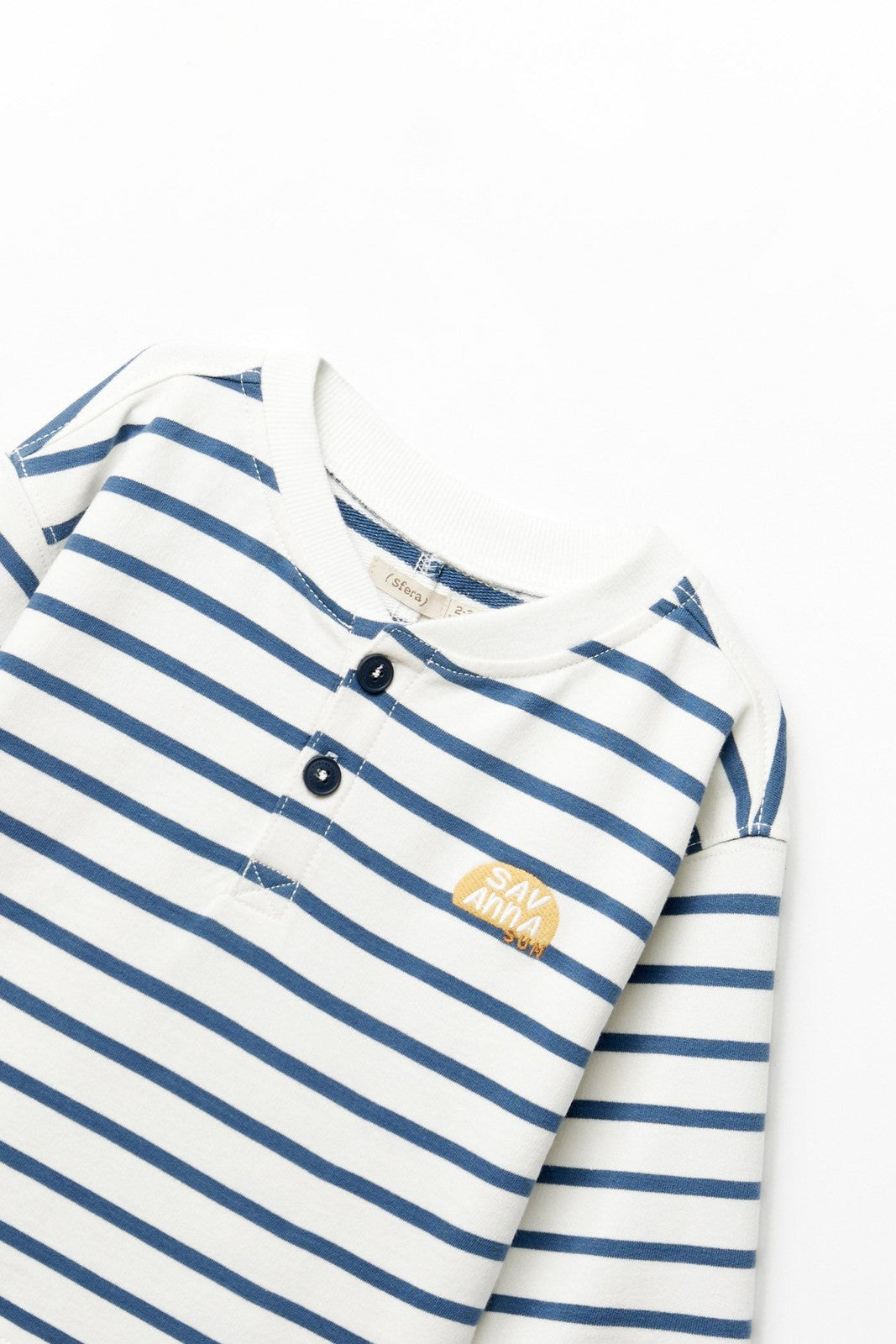 Sfera Stripes Henley collar sweatshirt - Ecru 5 Shaws Department Stores