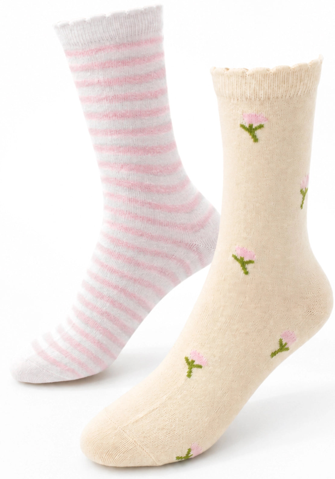Marie Claire Design Cotton Socks 2 Pair Pack - Pink White Mix 2 Shaws Department Stores