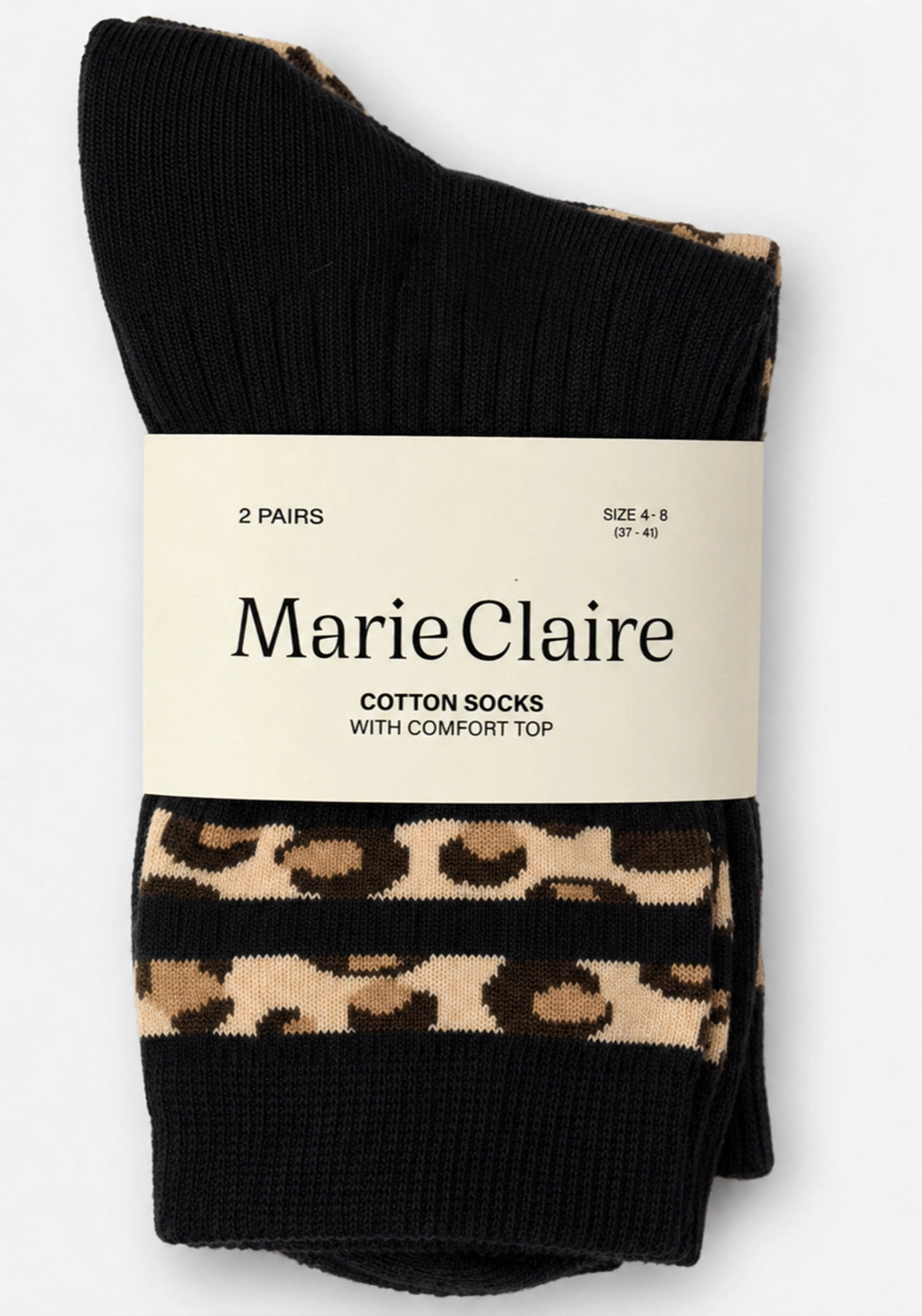 Marie Claire Leopard Print Cotton Socks 2 Pair Pack - Black 1 Shaws Department Stores