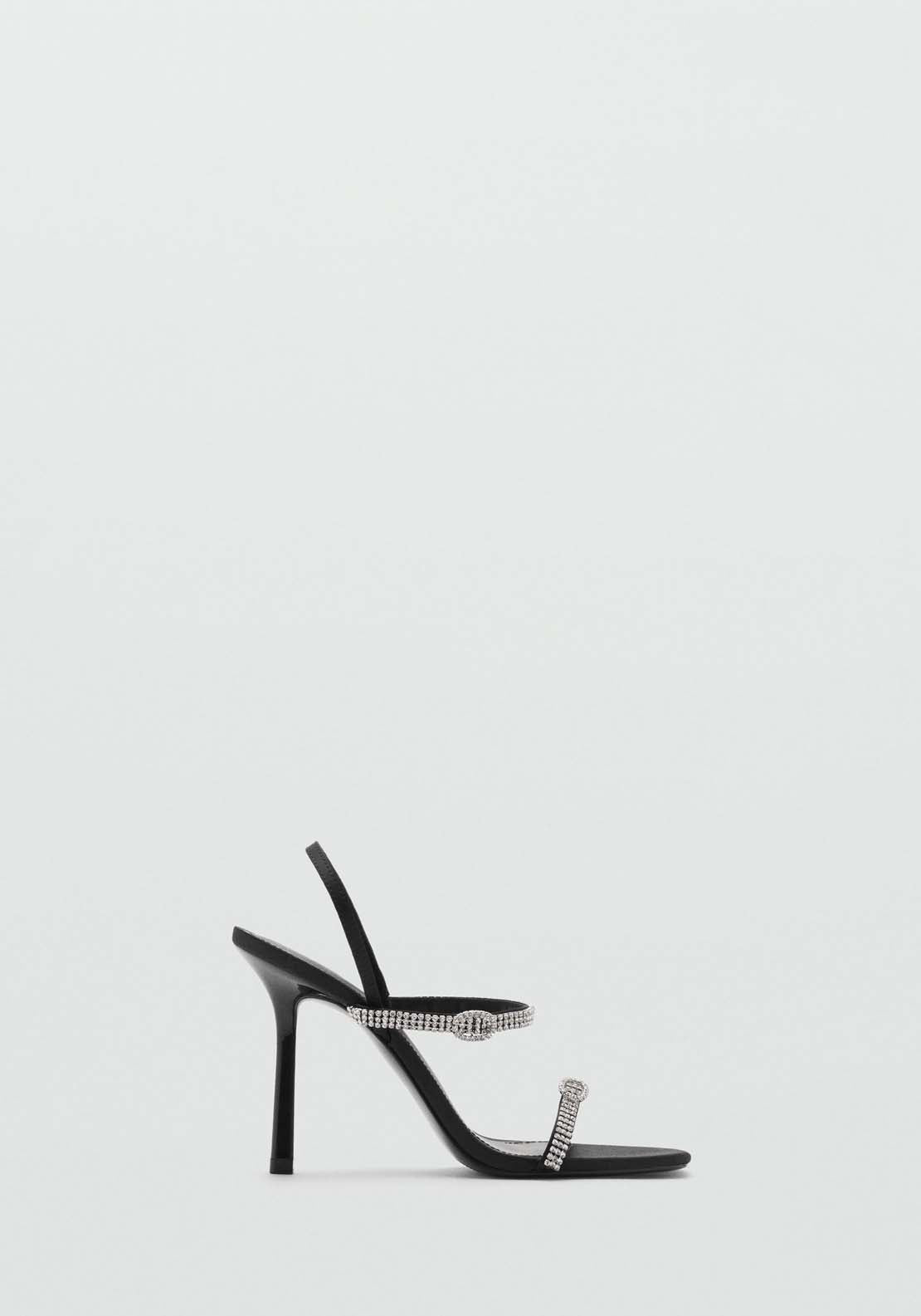 Mango Heeled sandal with strass strap - Black 4 Shaws Department Stores