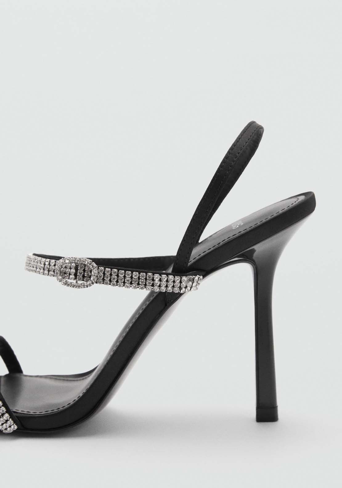 Mango Heeled sandal with strass strap - Black 3 Shaws Department Stores