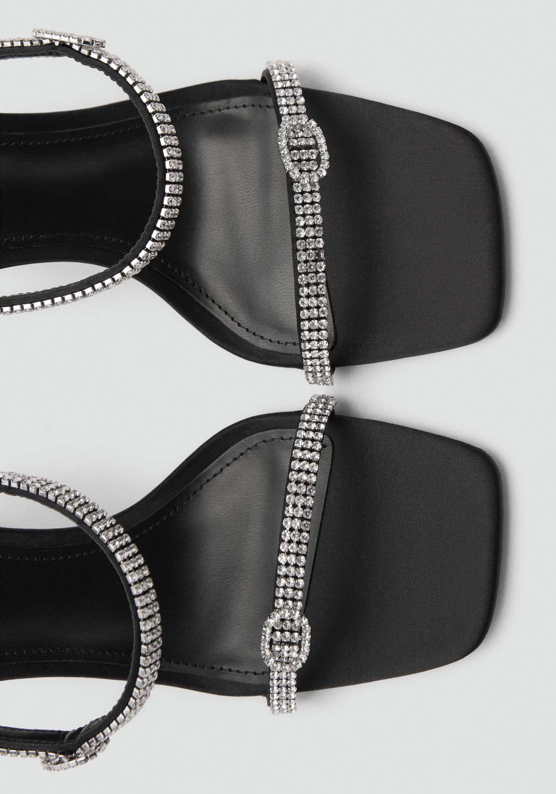 Mango Heeled sandal with strass strap - Black 2 Shaws Department Stores