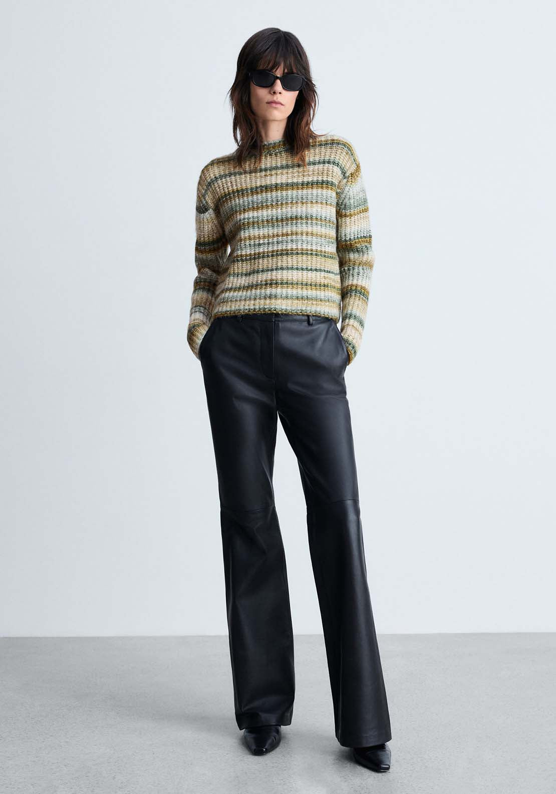 Mango Round-neck striped sweater - Dark Green 4 Shaws Department Stores