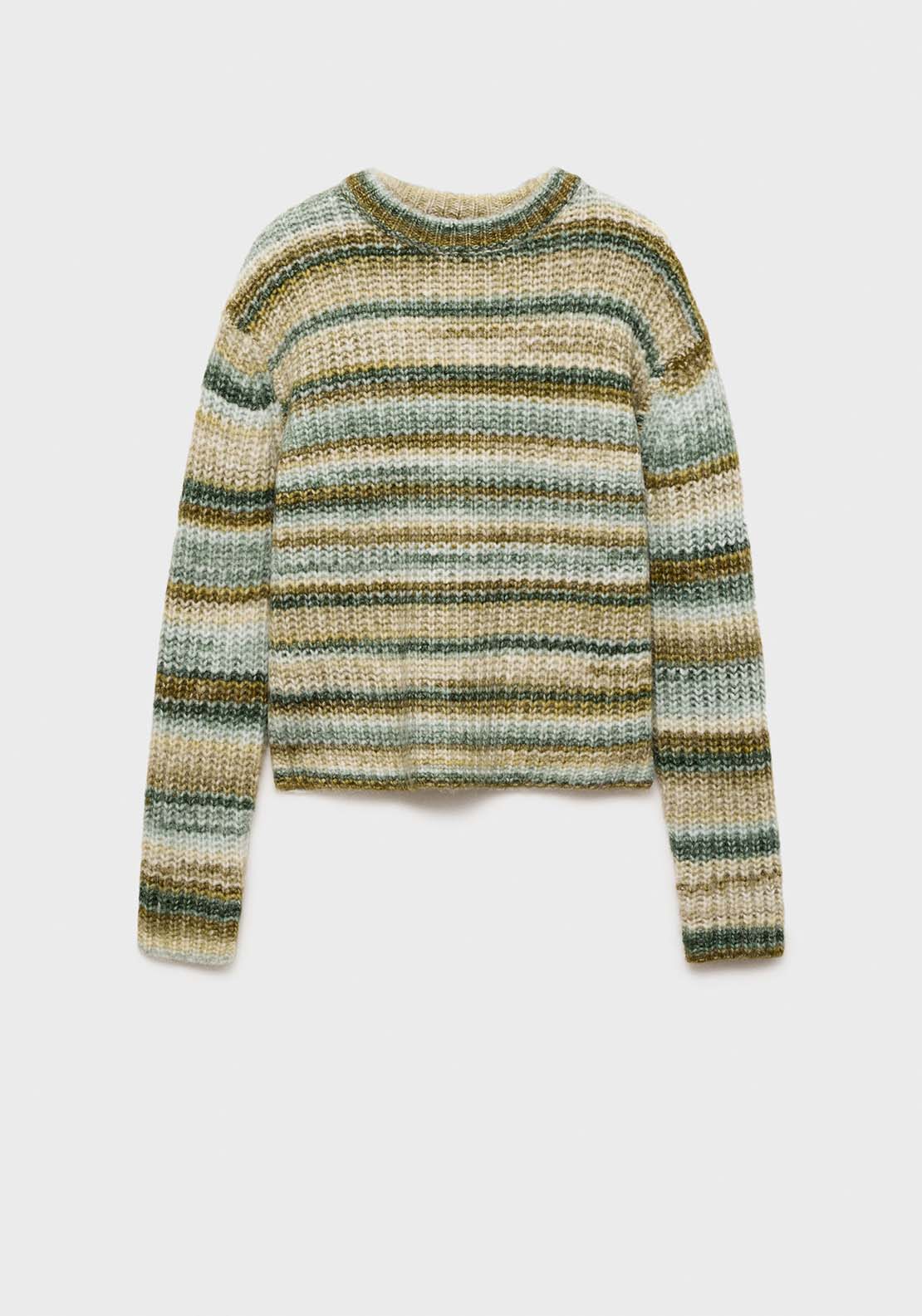 Mango Round-neck striped sweater - Dark Green 7 Shaws Department Stores
