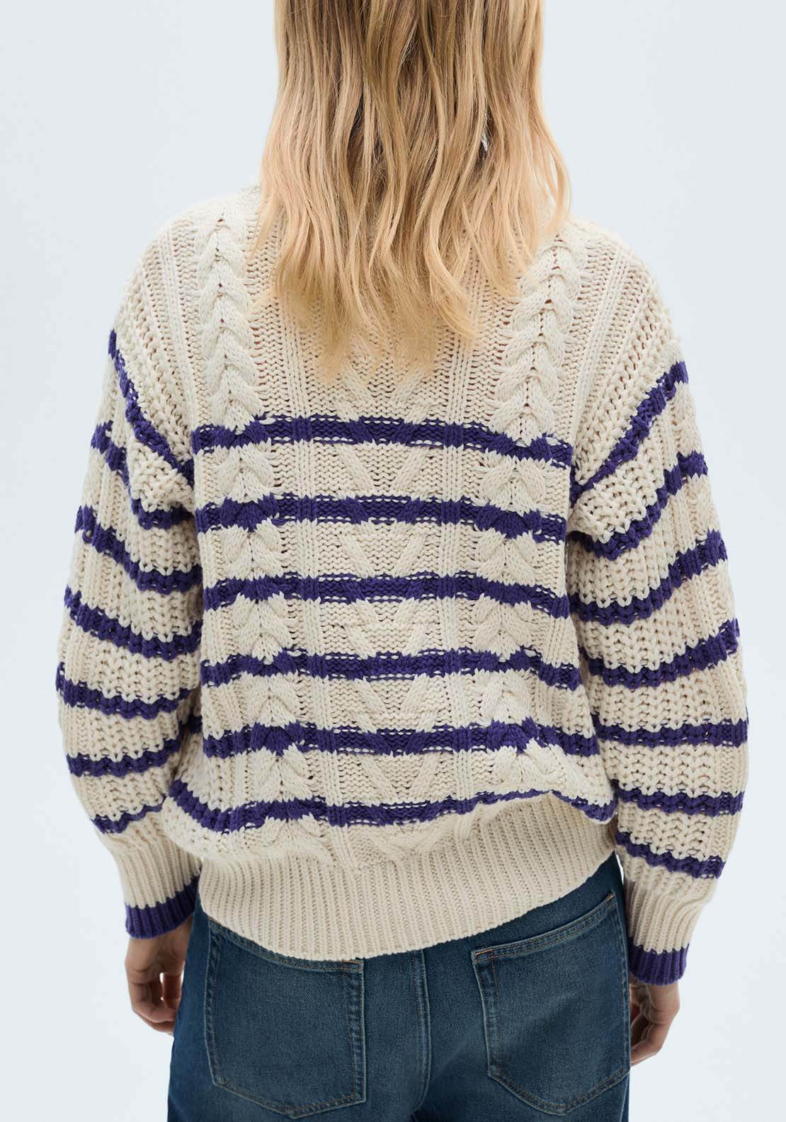 Mango Striped braided sweater - Light Beige 3 Shaws Department Stores