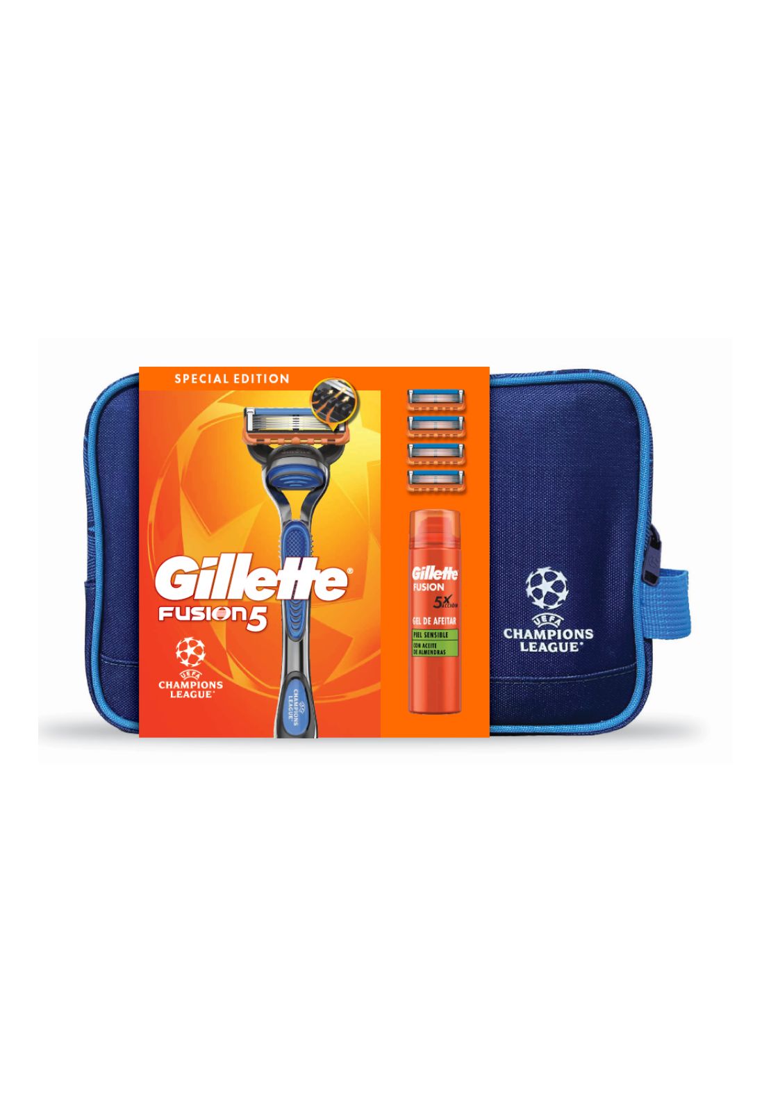 Gillette Fusion 5 Razor, 4 Blades &amp; Shave Gel Washbag 1 Shaws Department Stores