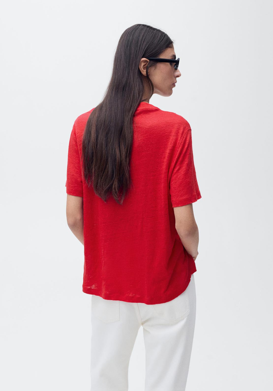 Mango Short Sleeve Linen T-Shirt - Red 2 Shaws Department Stores