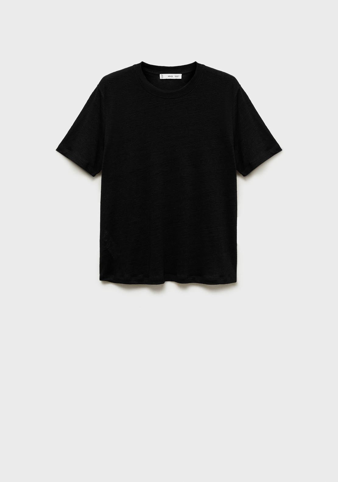 Mango Short Sleeve Linen T-Shirt - Black 9 Shaws Department Stores