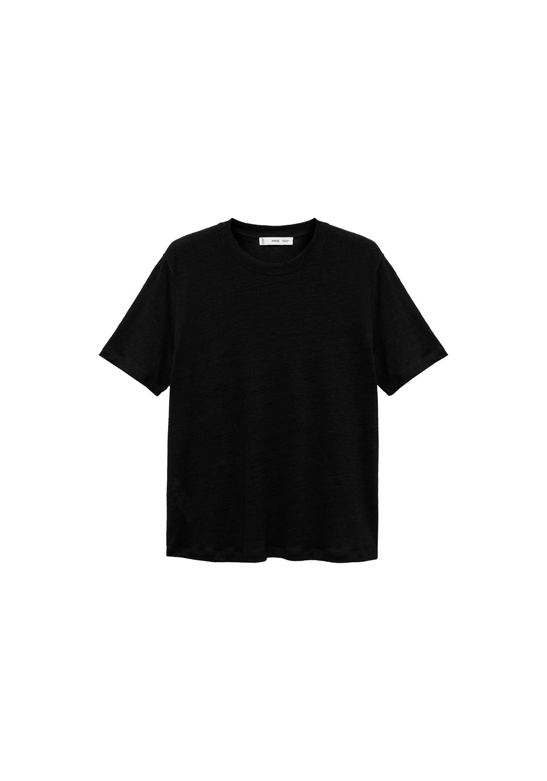 Mango Short Sleeve Linen T-Shirt - Black 10 Shaws Department Stores