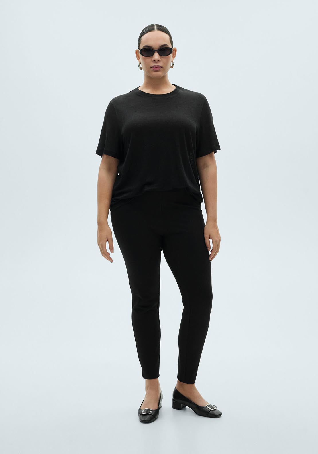 Mango Short Sleeve Linen T-Shirt - Black 4 Shaws Department Stores