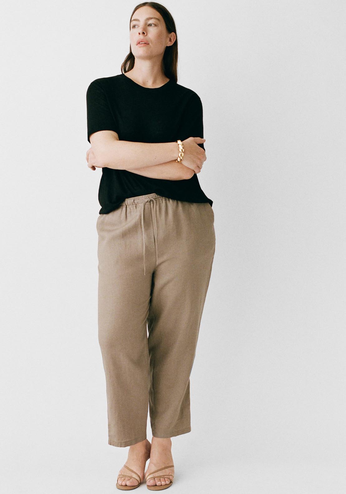Mango Short Sleeve Linen T-Shirt - Black 7 Shaws Department Stores