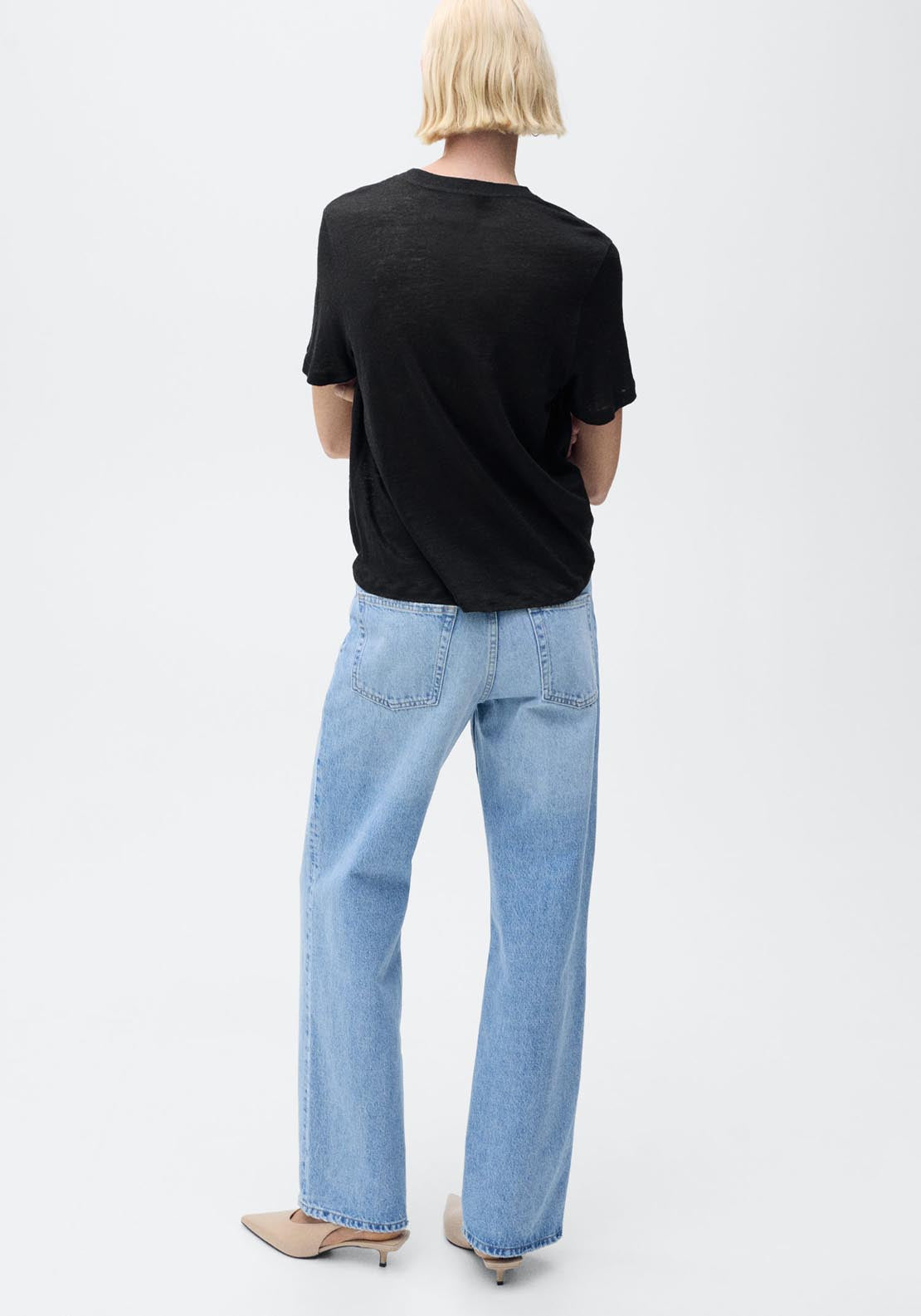 Mango Short Sleeve Linen T-Shirt - Black 2 Shaws Department Stores