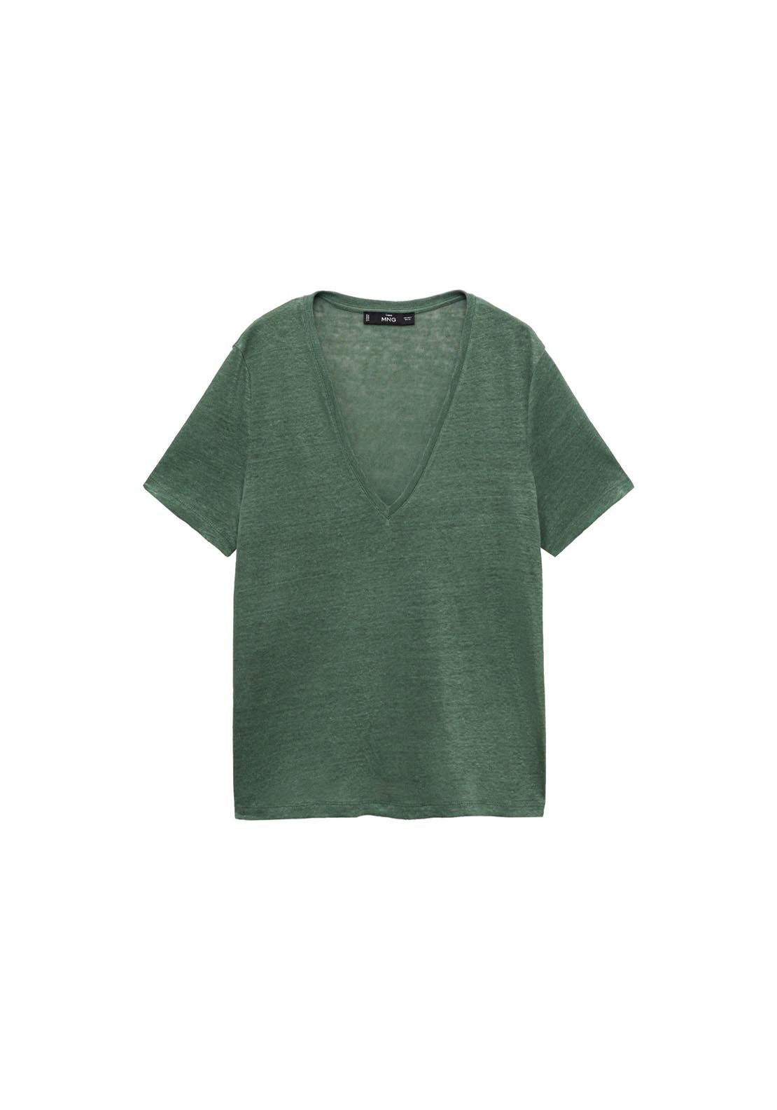 Mango V Neck Linen T-Shirt - Green 9 Shaws Department Stores