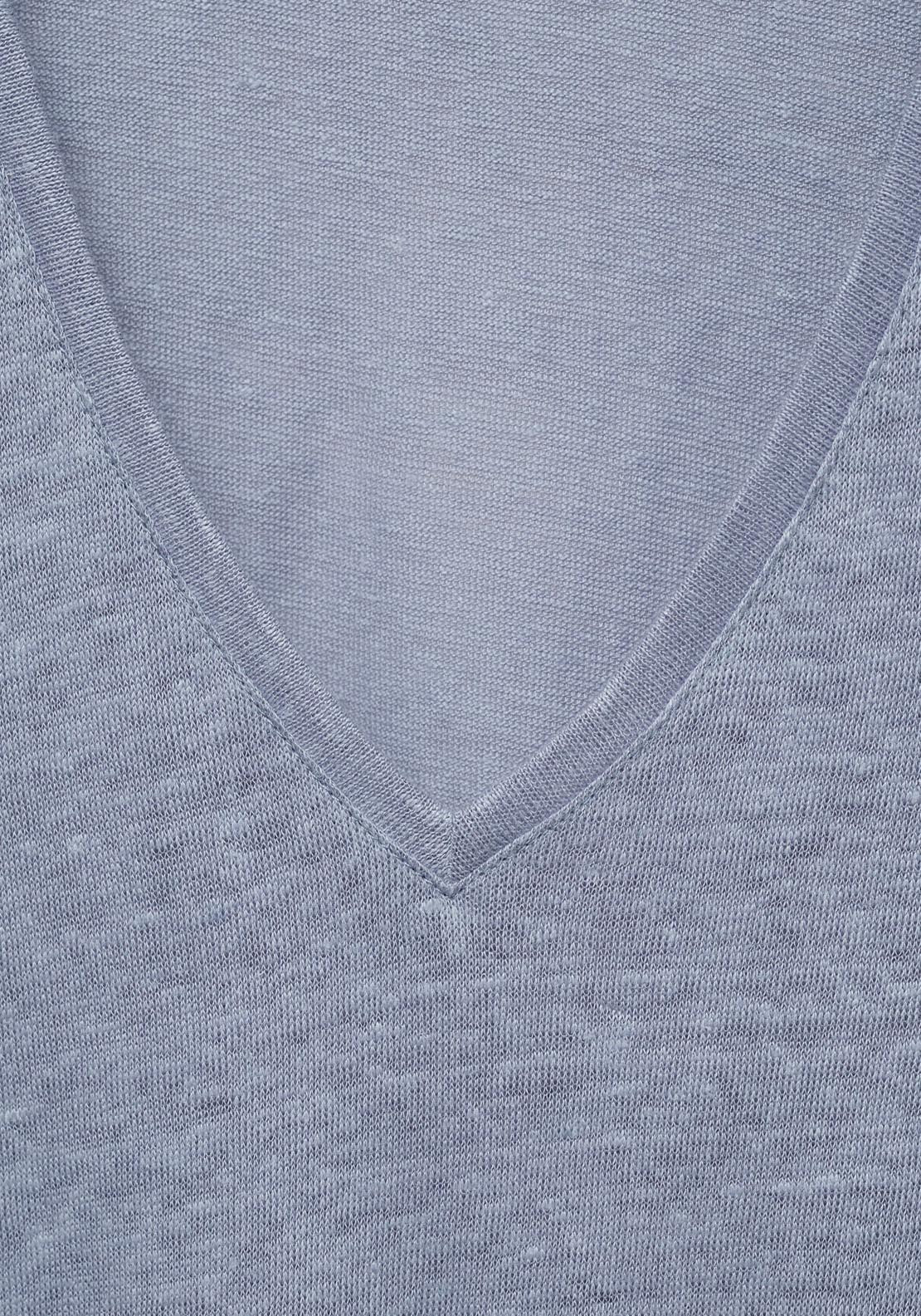 Mango V Neck Linen T-Shirt - Light/pastel Blue 7 Shaws Department Stores