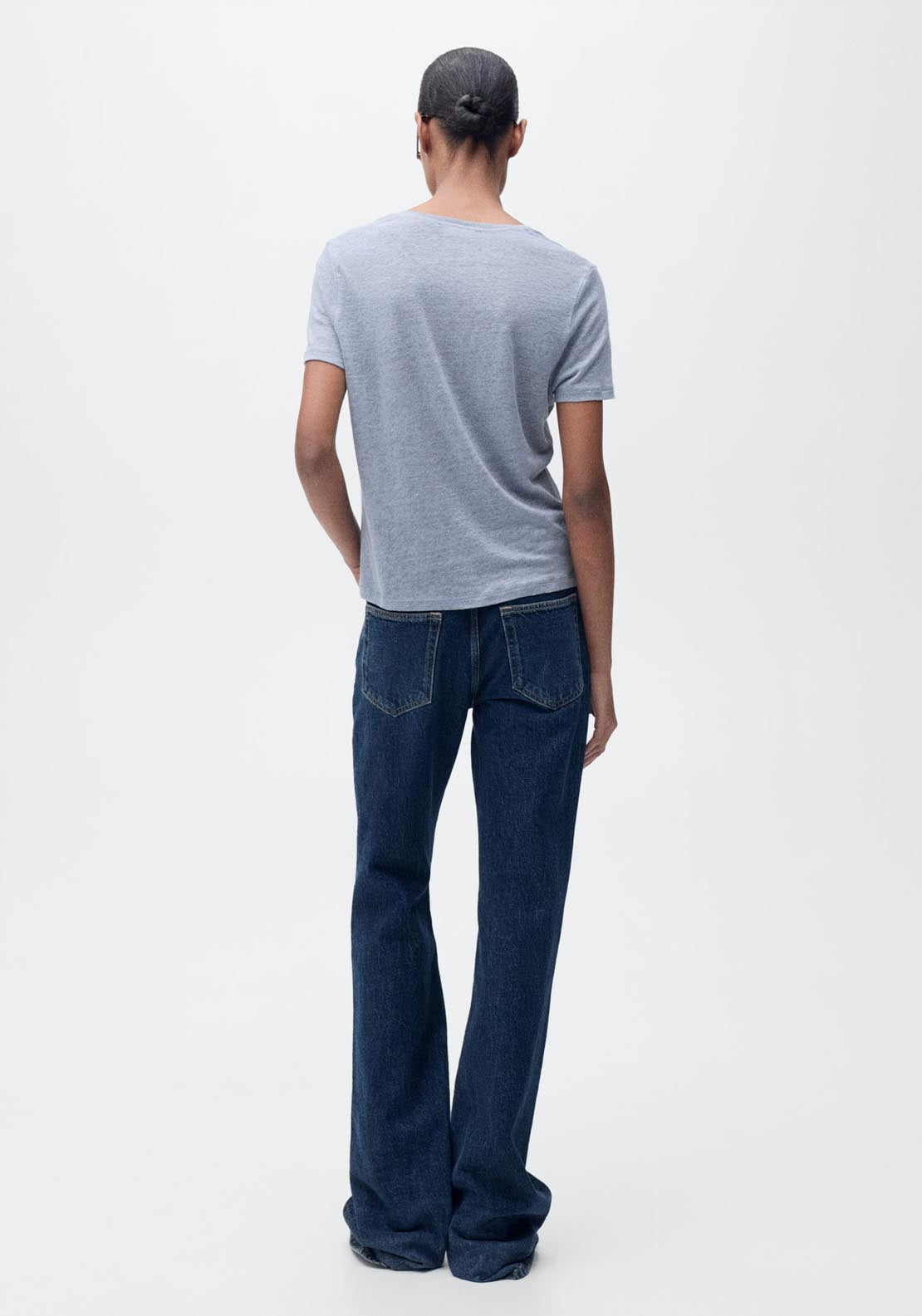 Mango V Neck Linen T-Shirt - Light/pastel Blue 2 Shaws Department Stores