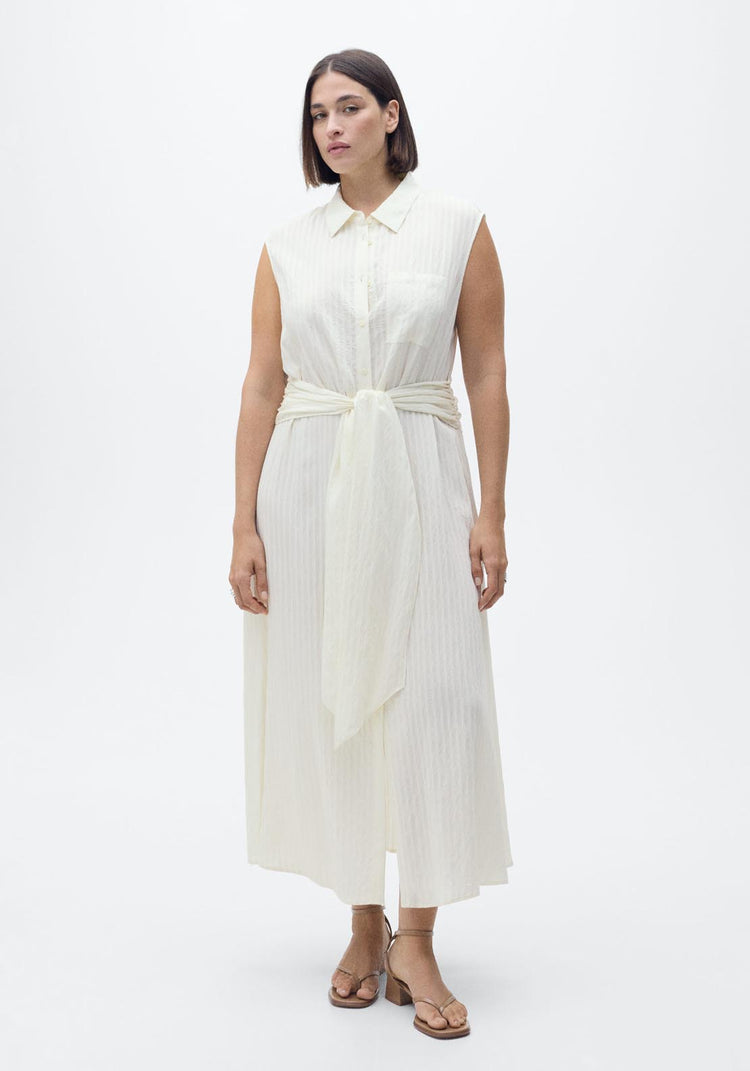 Mango Bow Shirt Dress - Light Beige 1 Shaws Department Stores