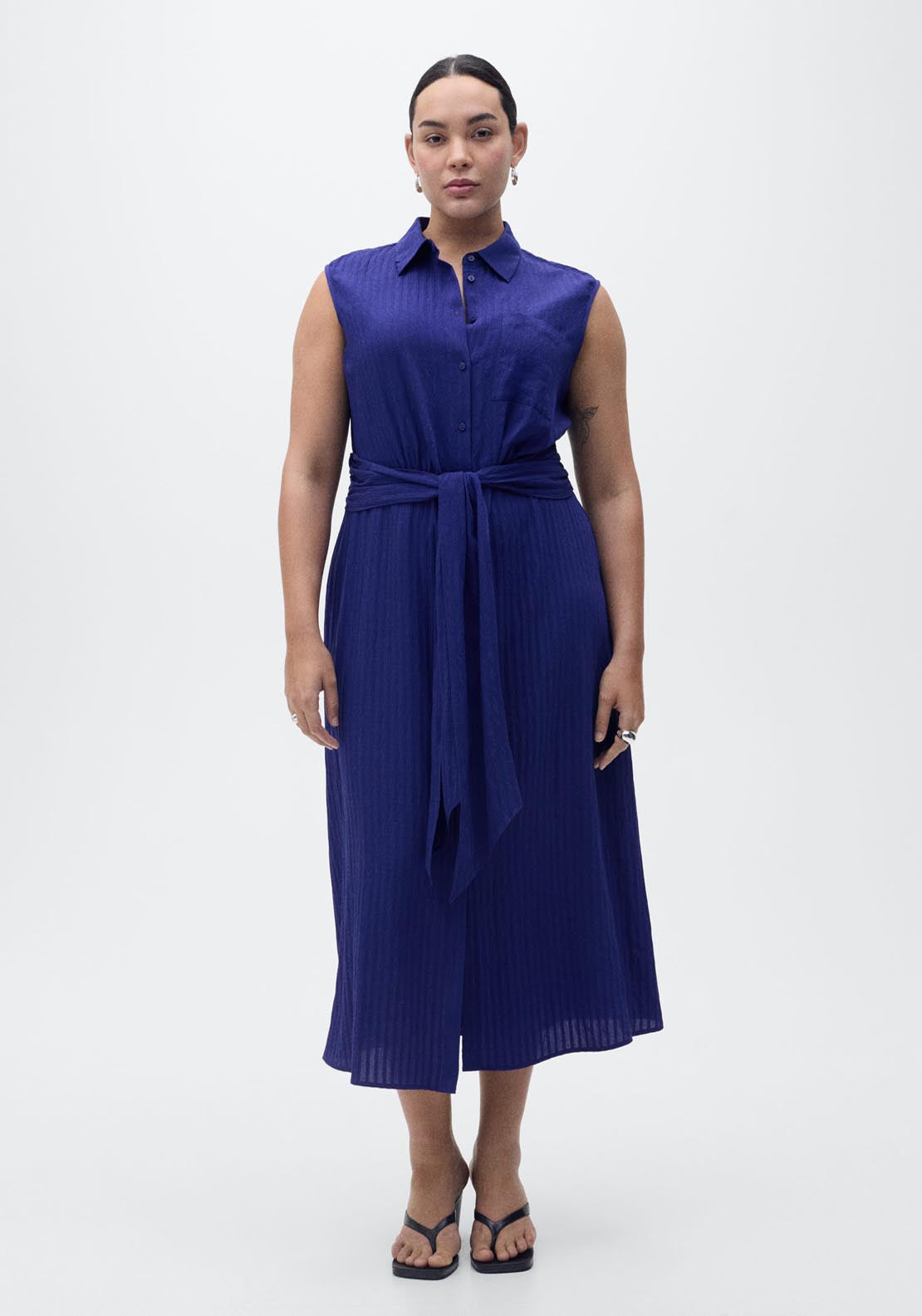 Mango Bow Shirt Dress - Medium Blue 1 Shaws Department Stores