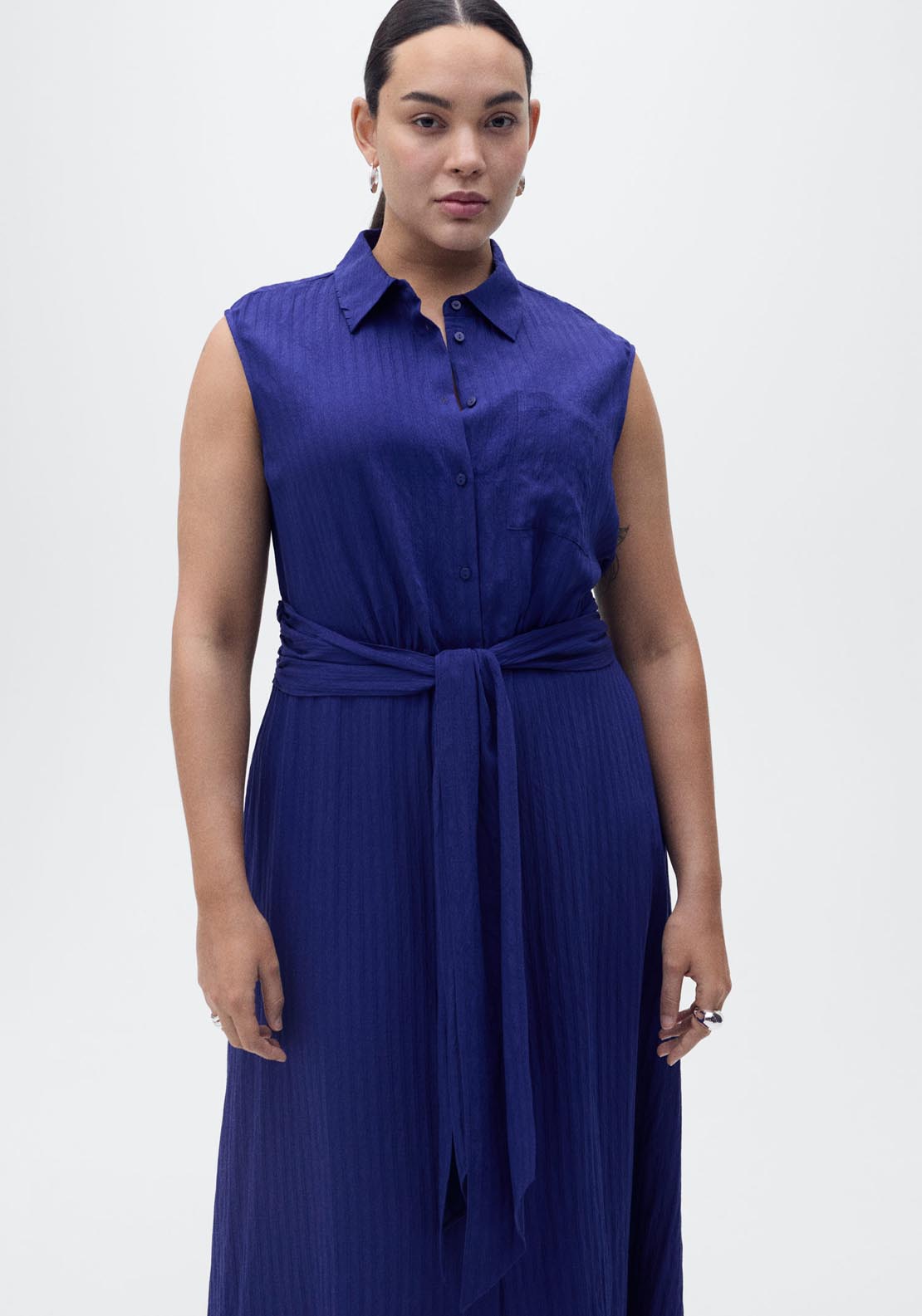 Mango Bow Shirt Dress - Medium Blue 3 Shaws Department Stores