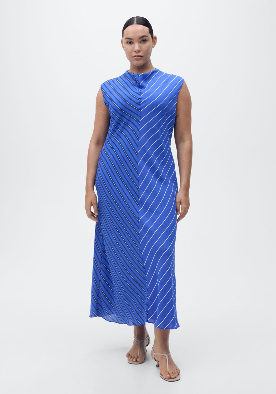 Mango Combined Striped Flared Dress - Medium Blue 5 Shaws Department Stores