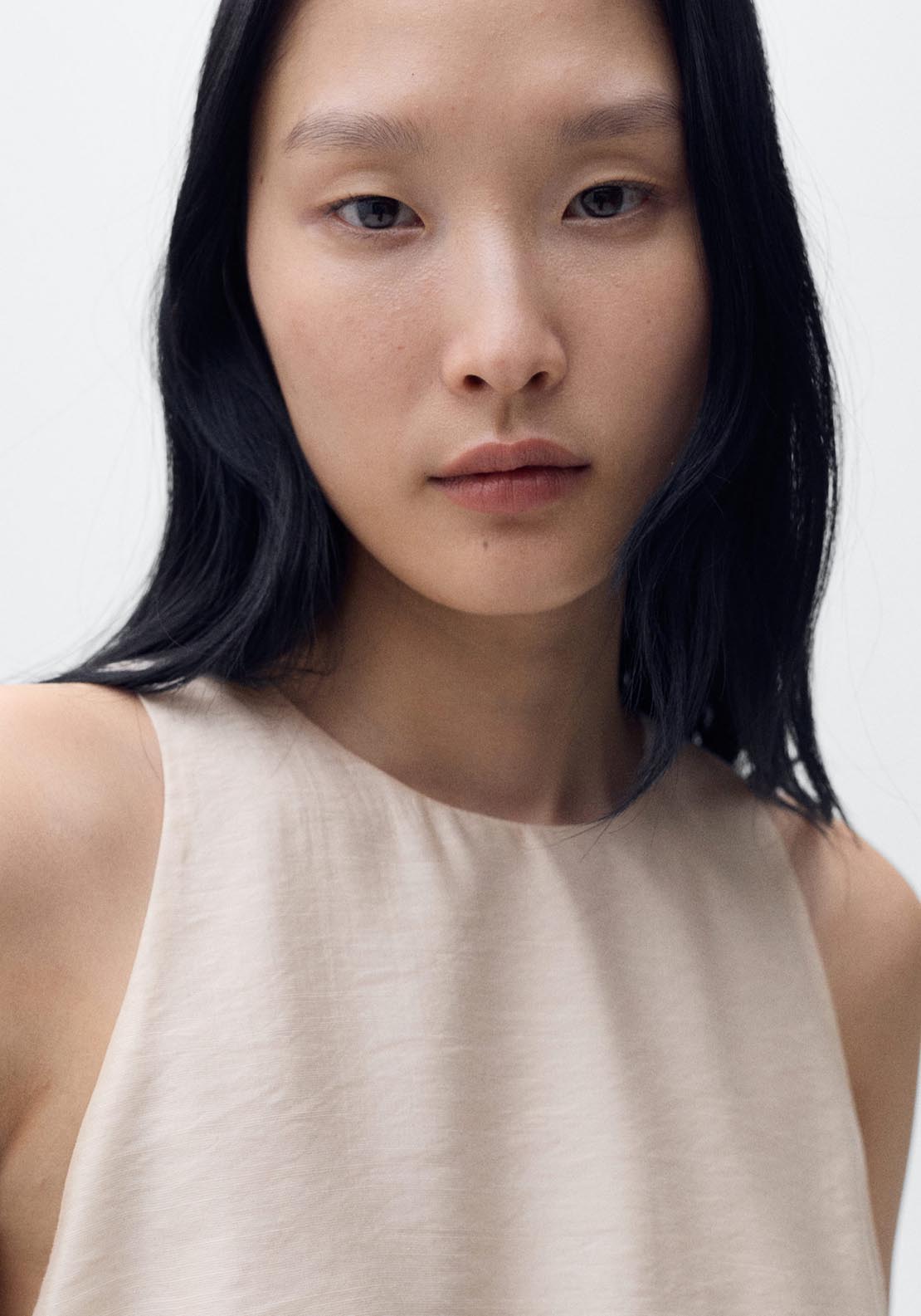 Mango Lyocell Blend Top With Puffed Hem - Light Beige 3 Shaws Department Stores