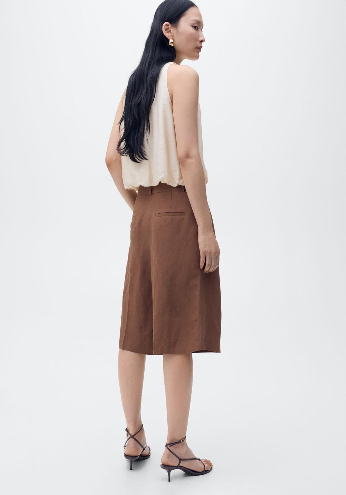 Mango Lyocell Blend Top With Puffed Hem - Light Beige 2 Shaws Department Stores
