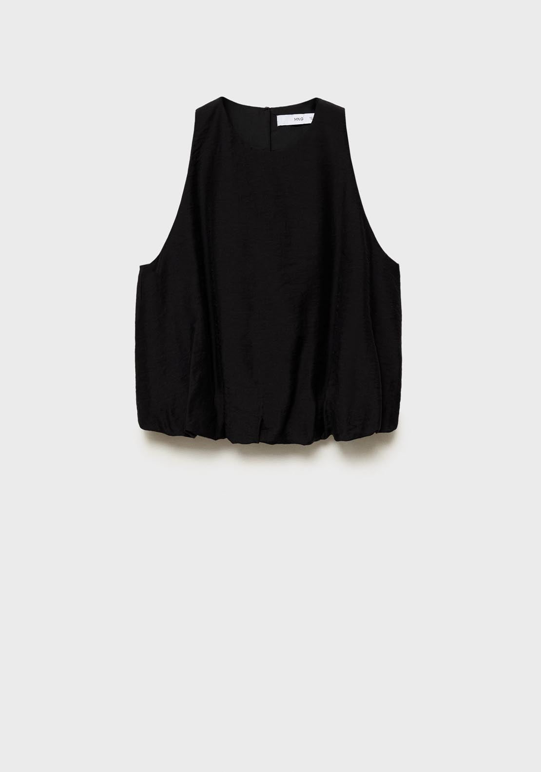 Mango Lyocell Blend Top With Puffed Hem - Black 5 Shaws Department Stores