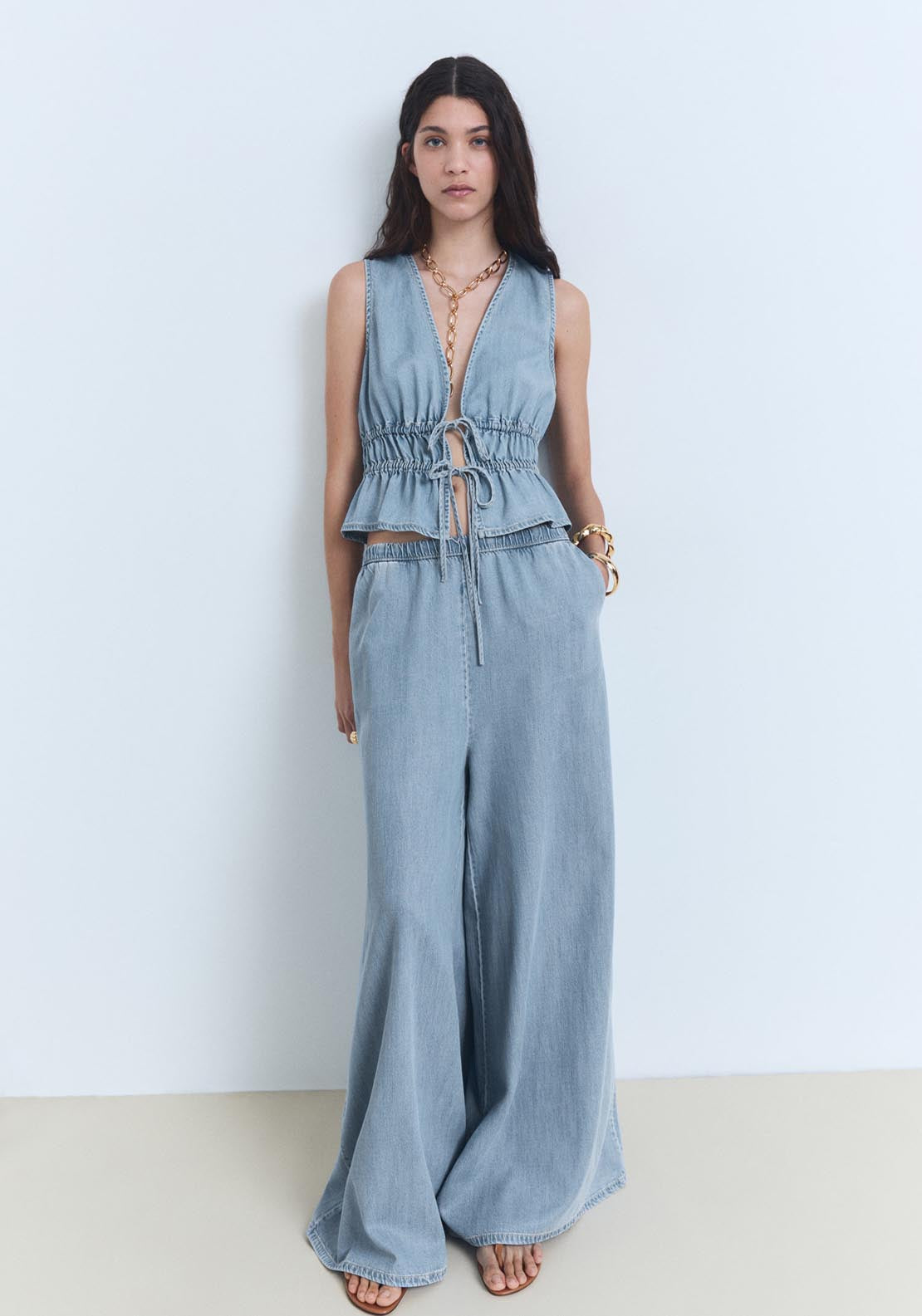 Mango Lyocell Top With Tie Closure - Open Blue 5 Shaws Department Stores