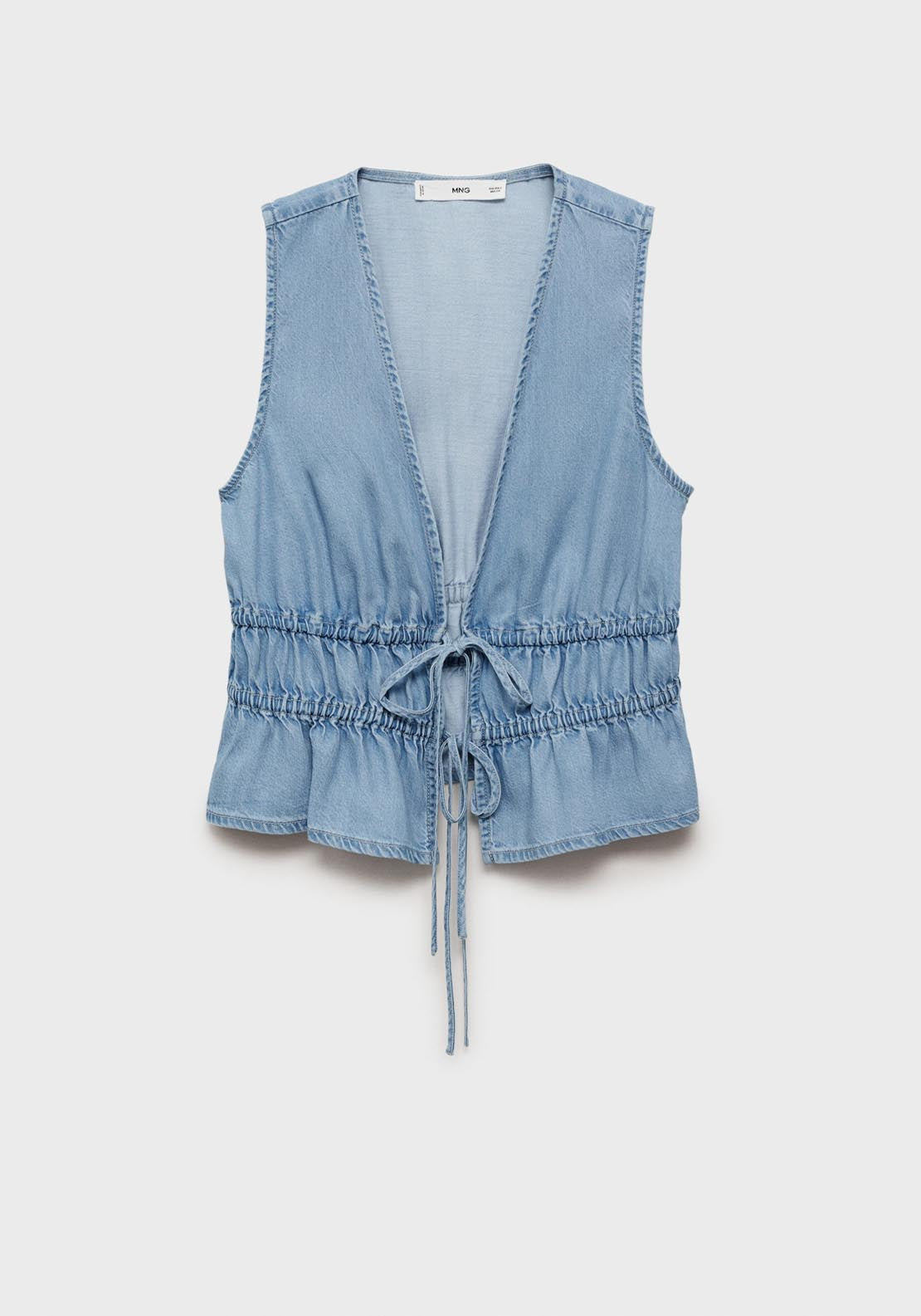 Mango Lyocell Top With Tie Closure - Open Blue 8 Shaws Department Stores