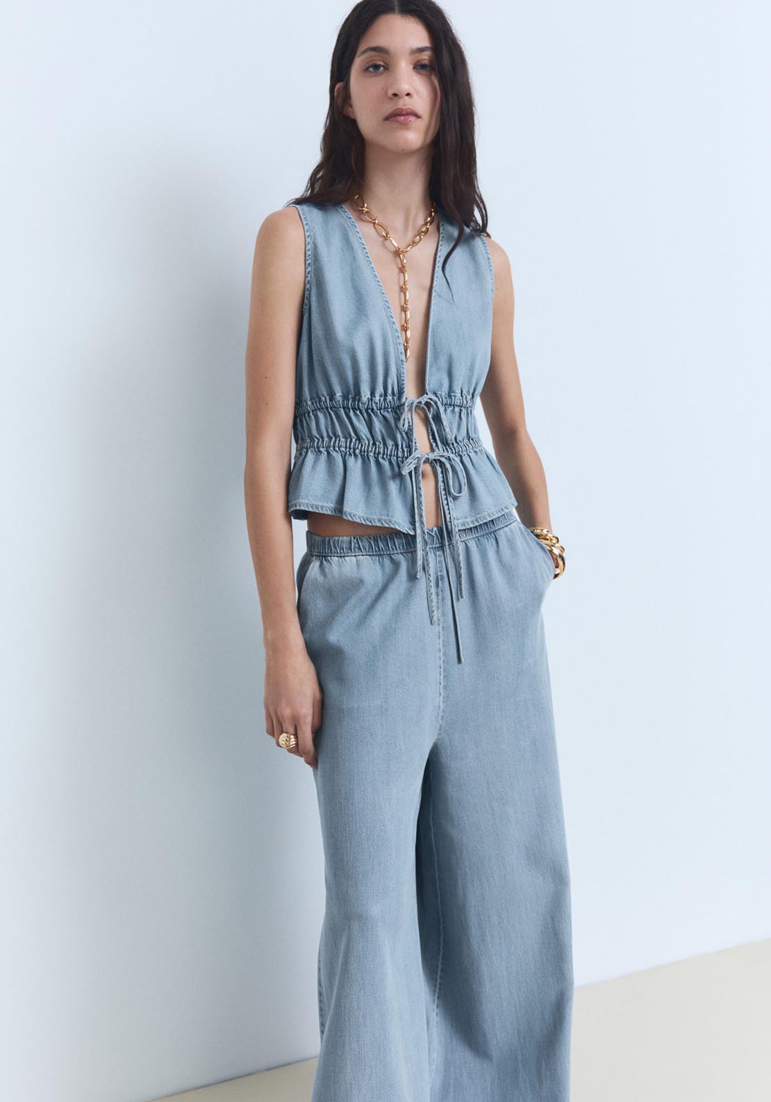 Mango Lyocell Top With Tie Closure - Open Blue 4 Shaws Department Stores