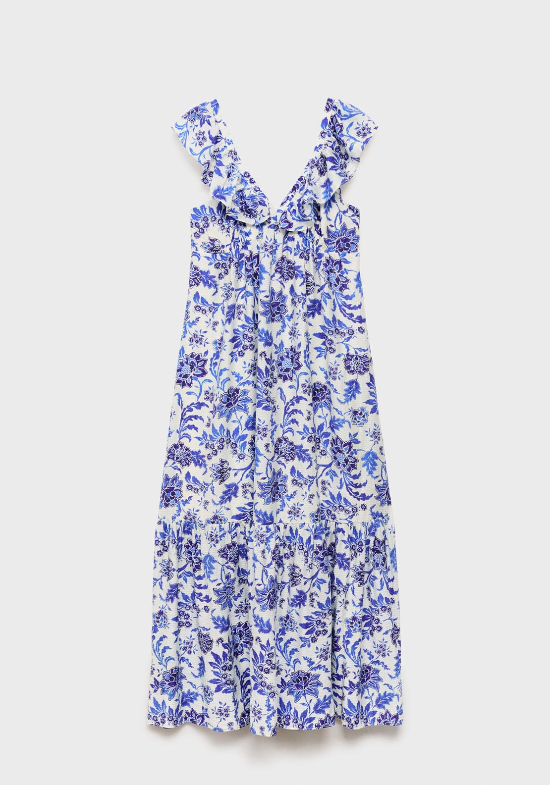Mango Ruffled Floral Print Dress - Medium Blue 9 Shaws Department Stores