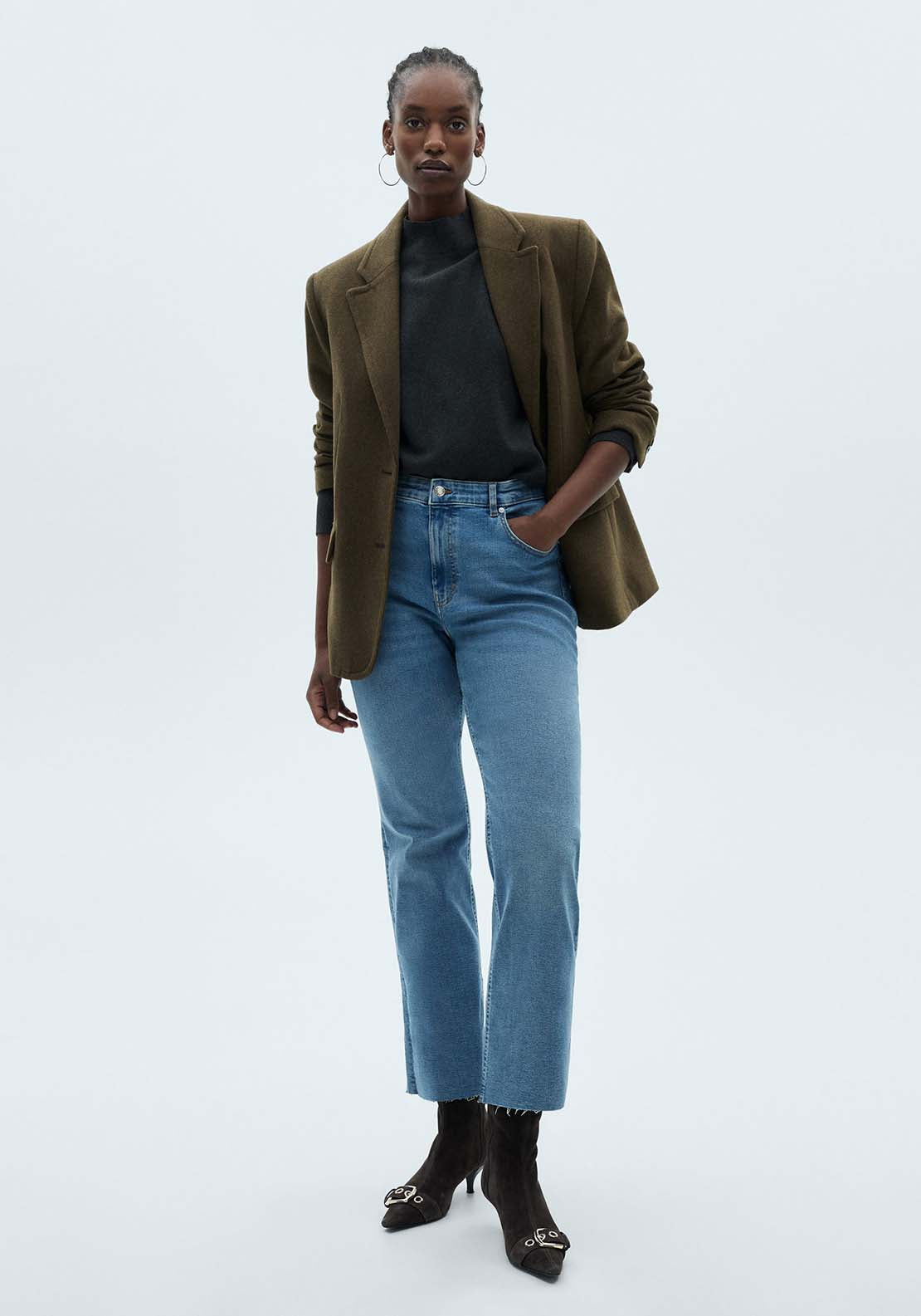 Mango Sienna flared cropped jeans - Open Blue 12 Shaws Department Stores