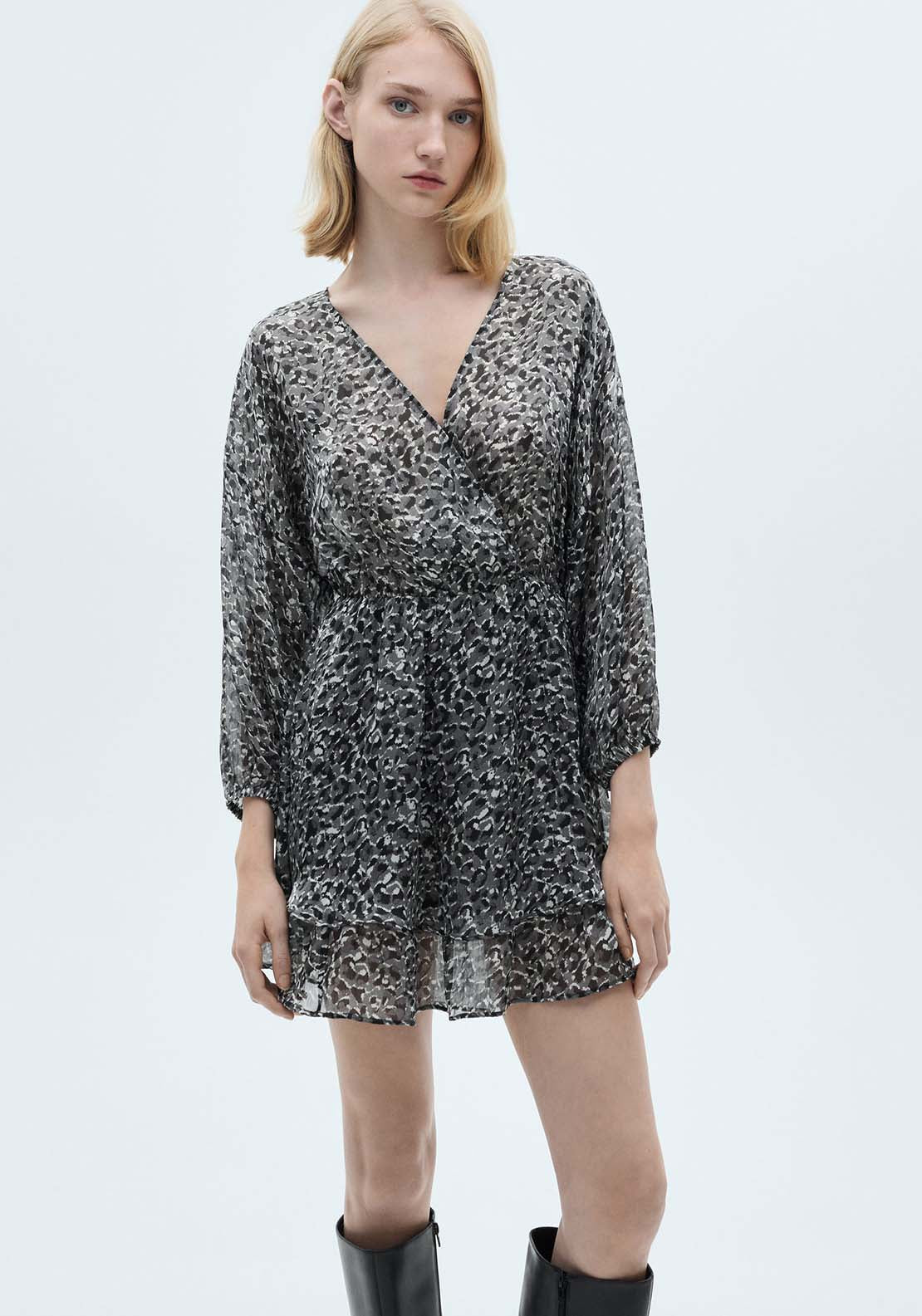Mango Animal-print ruffled dress - Black 1 Shaws Department Stores
