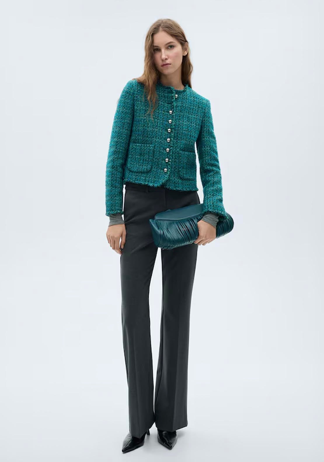 Mango Pocket tweed jacket - Dark Blue 3 Shaws Department Stores