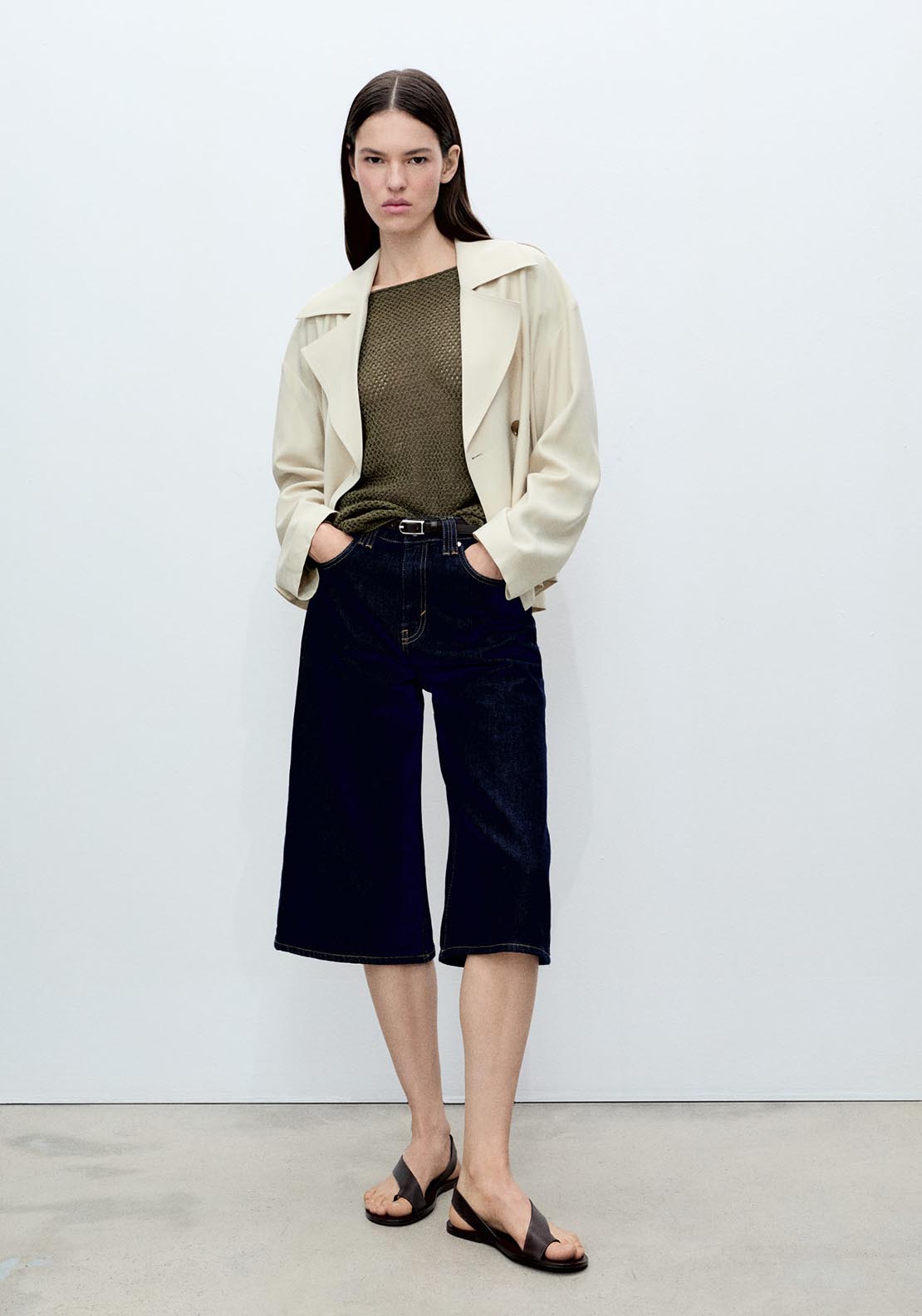 Mango Openwork knit boat neck sweater - Beige/khaki 2 Shaws Department Stores