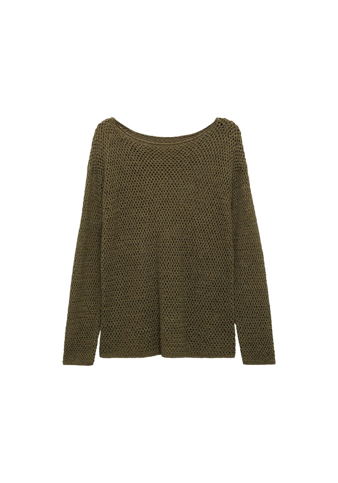 Mango Openwork knit boat neck sweater - Beige/khaki 7 Shaws Department Stores