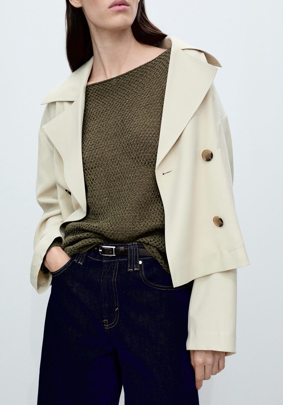 Mango Openwork knit boat neck sweater - Beige/khaki 4 Shaws Department Stores