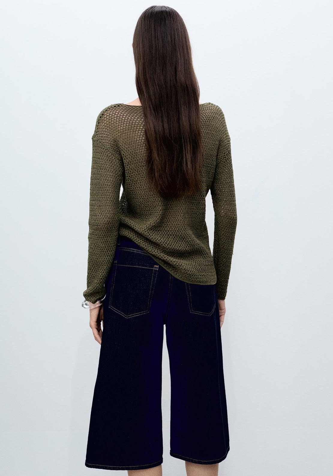 Mango Openwork knit boat neck sweater - Beige/khaki 3 Shaws Department Stores
