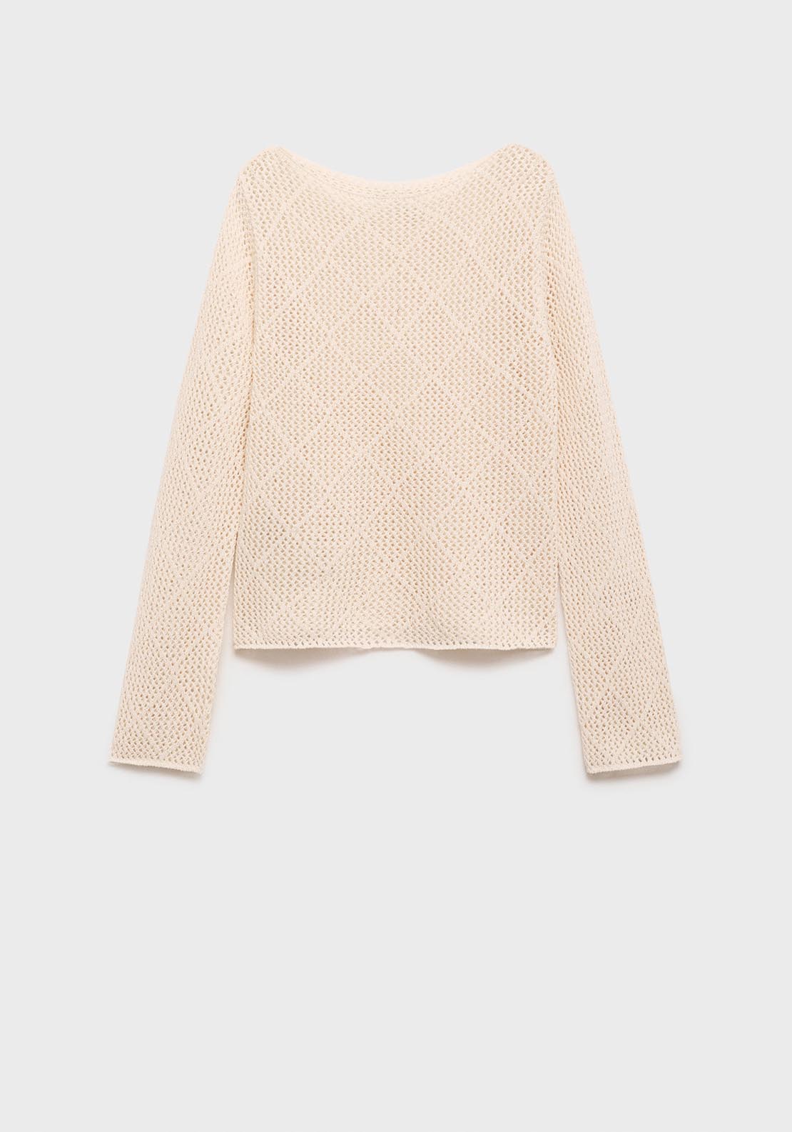 Mango Openwork knit cotton sweater - Light Beige 6 Shaws Department Stores