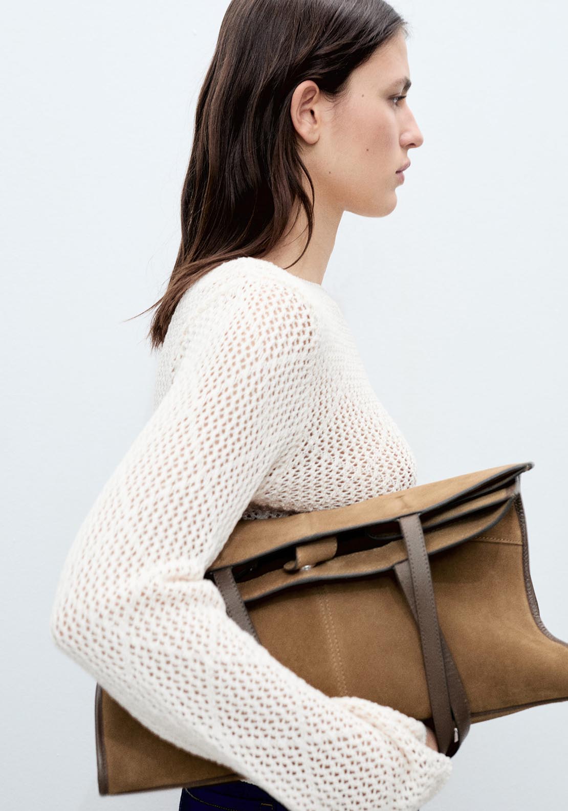 Mango Openwork knit cotton sweater - Light Beige 3 Shaws Department Stores