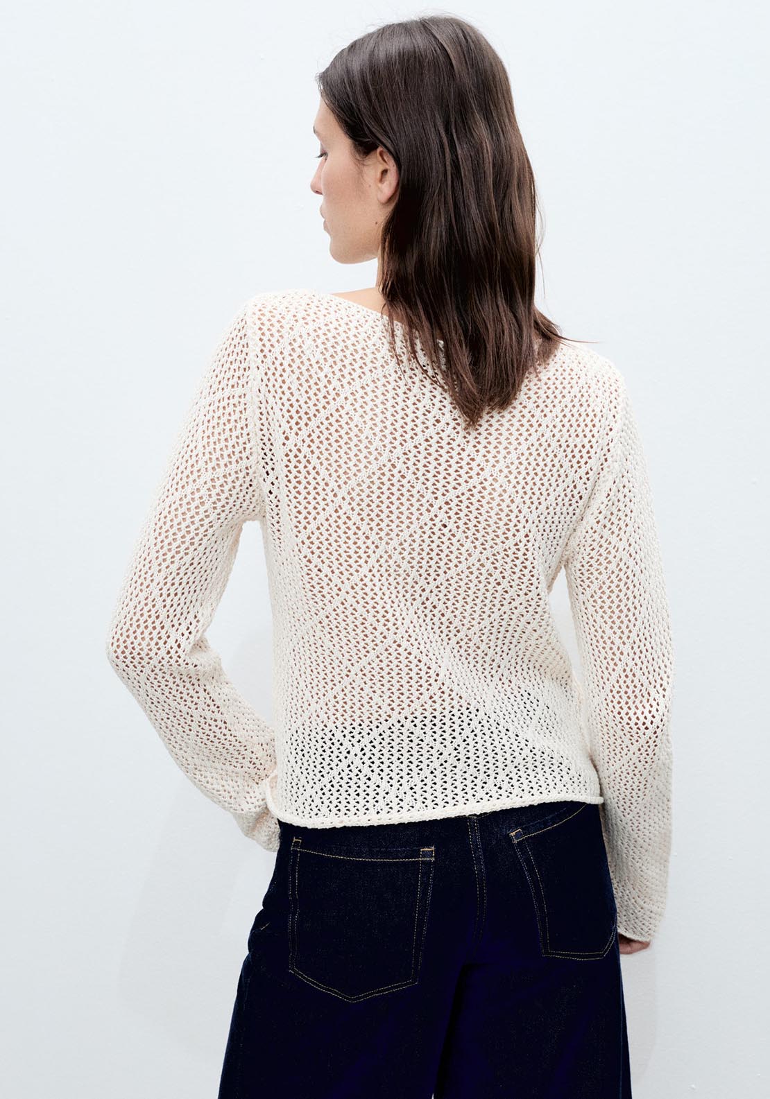 Mango Openwork knit cotton sweater - Light Beige 2 Shaws Department Stores