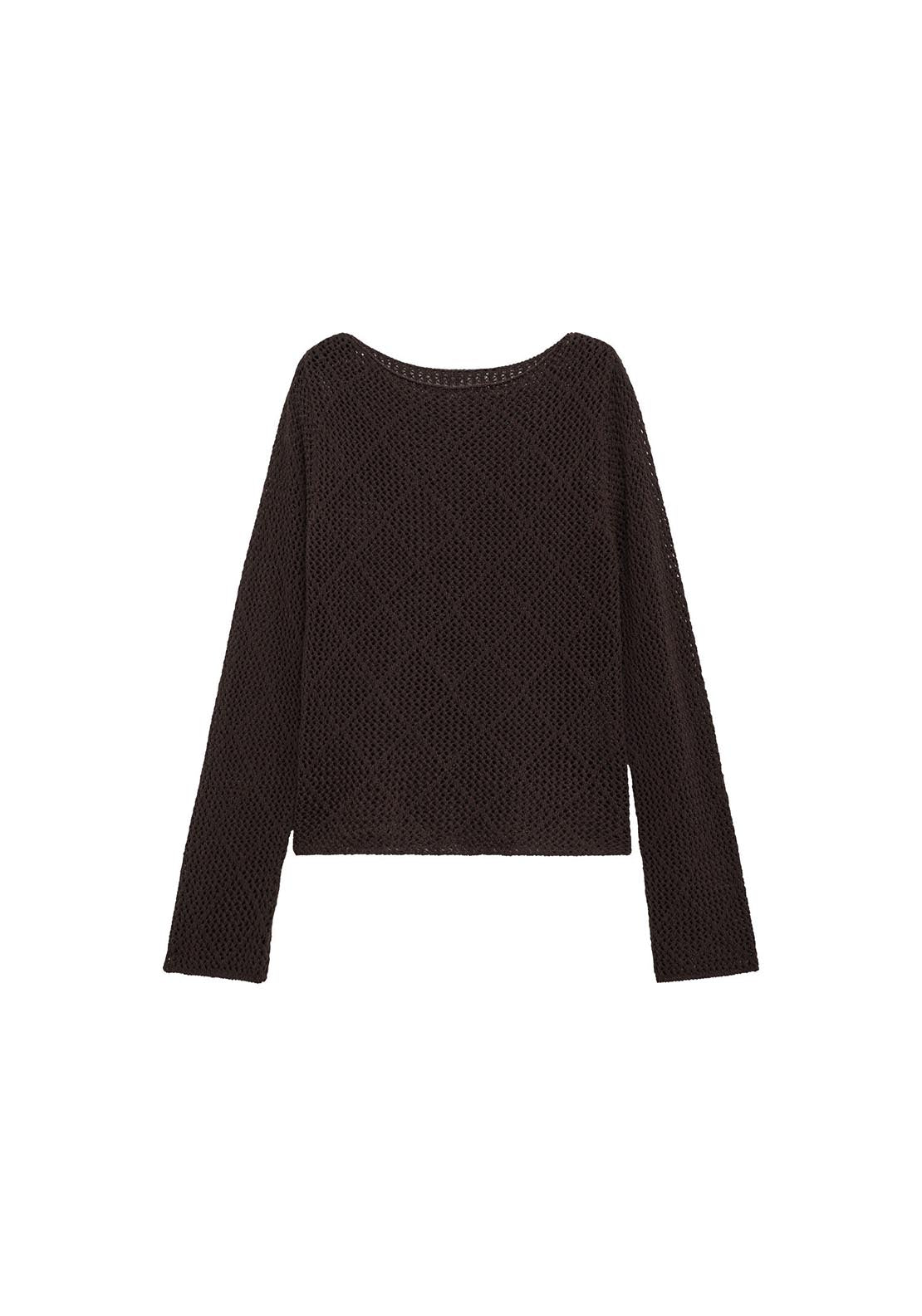 Mango Openwork knit cotton sweater - Dark Brown 9 Shaws Department Stores